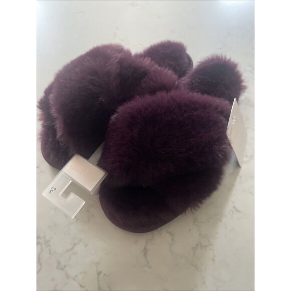 NWT Lauren Conrad LC X Band Faux Fur Slide Slippers Purple Size S Small 6/7 Cozy - Picture 1 of 4